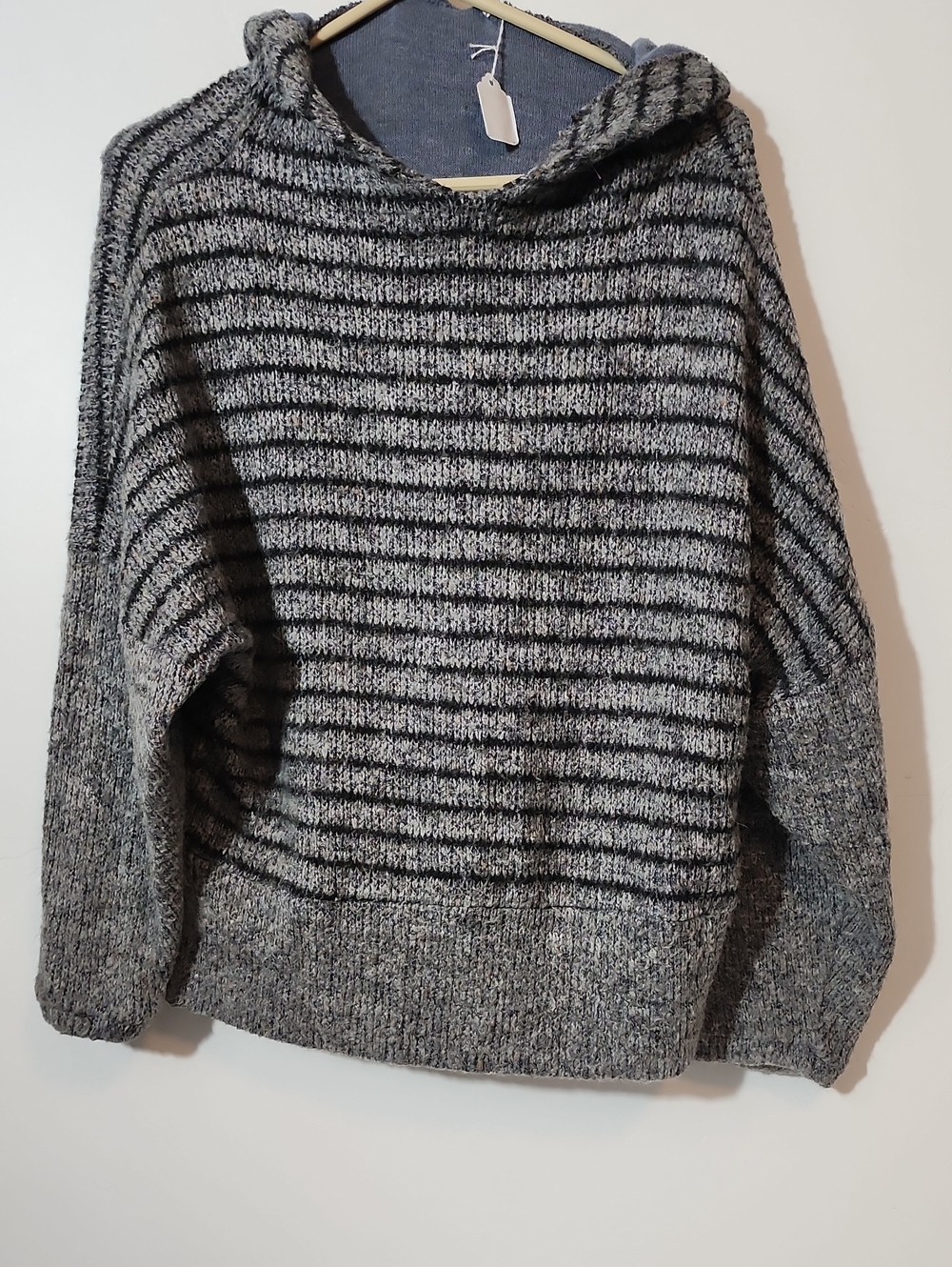 Men's Hooded Knit Sweater - Gray Striped